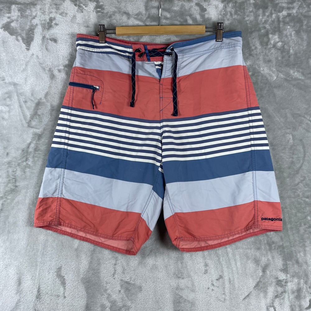 Patagonia Board Shorts Mens 34 Blue Red Striped Swim Trunks 86558